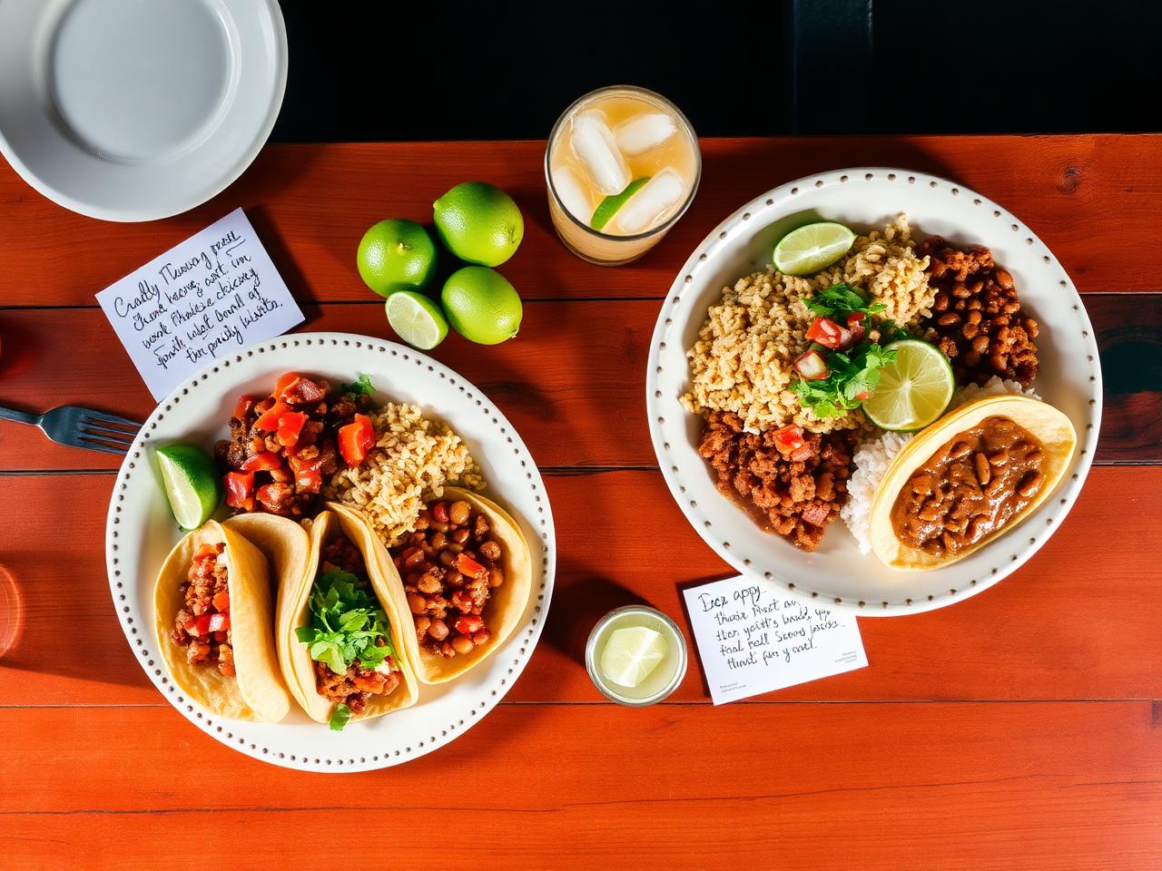 Mesa de un restaurante local con dos platos preparados